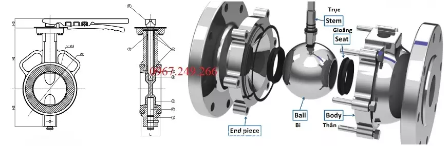 Cấu tạo của van bướm và van bi cơ