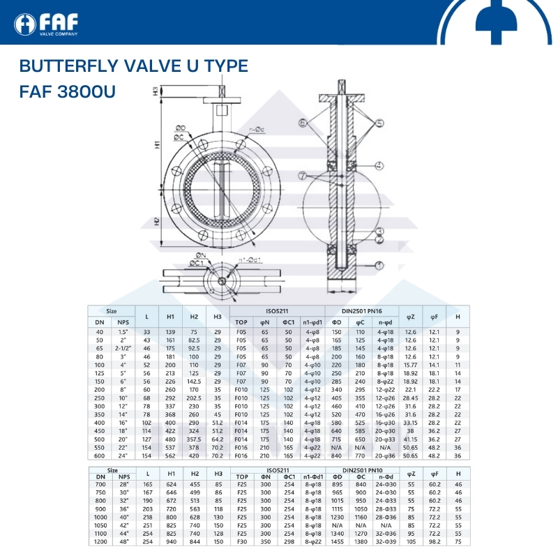Van bướm đồng tâm hai mặt bích FAF 3800U - Hình ảnh 3