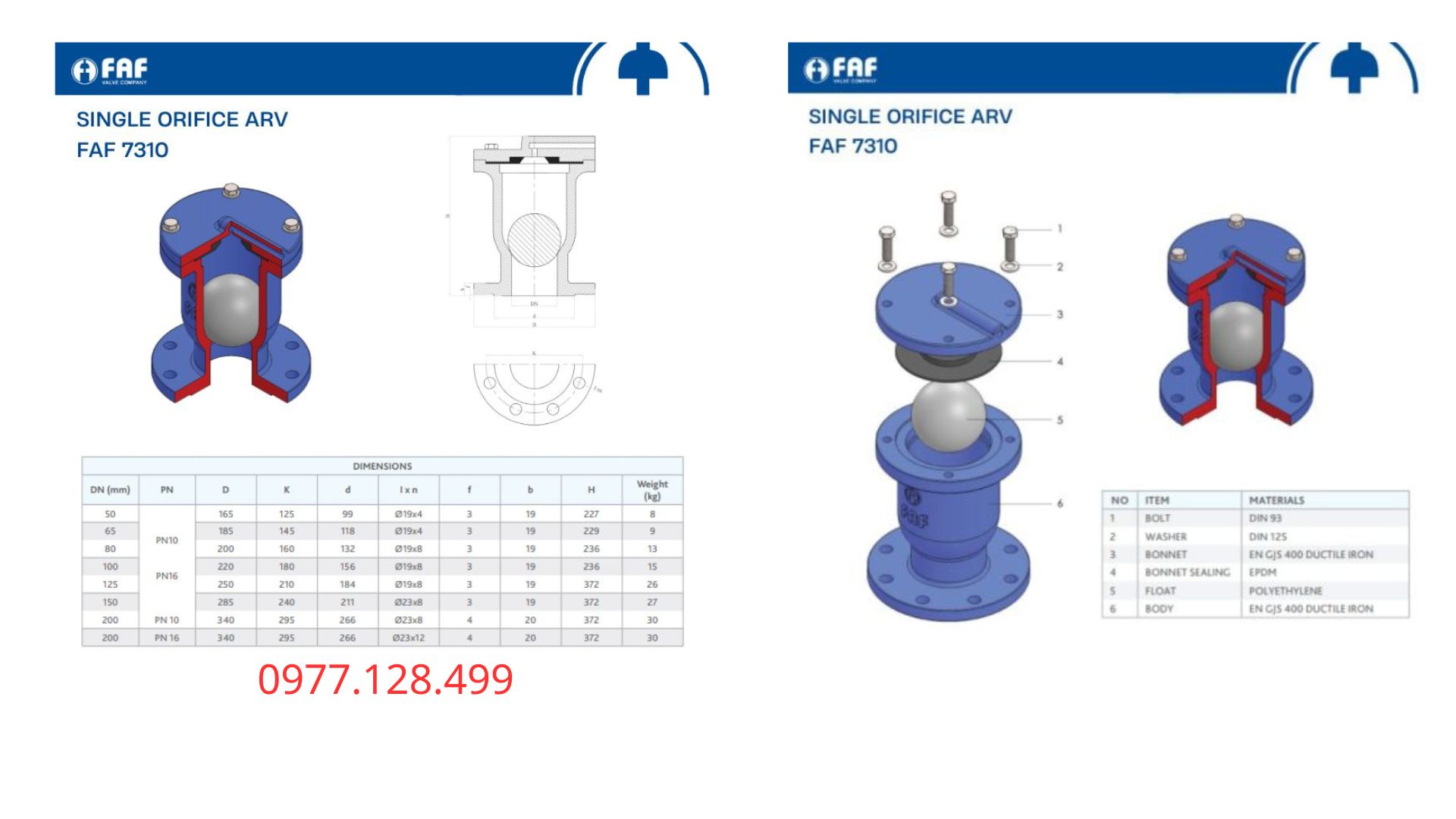  Van xả khí cầu đơn FAF 7310 DN50 