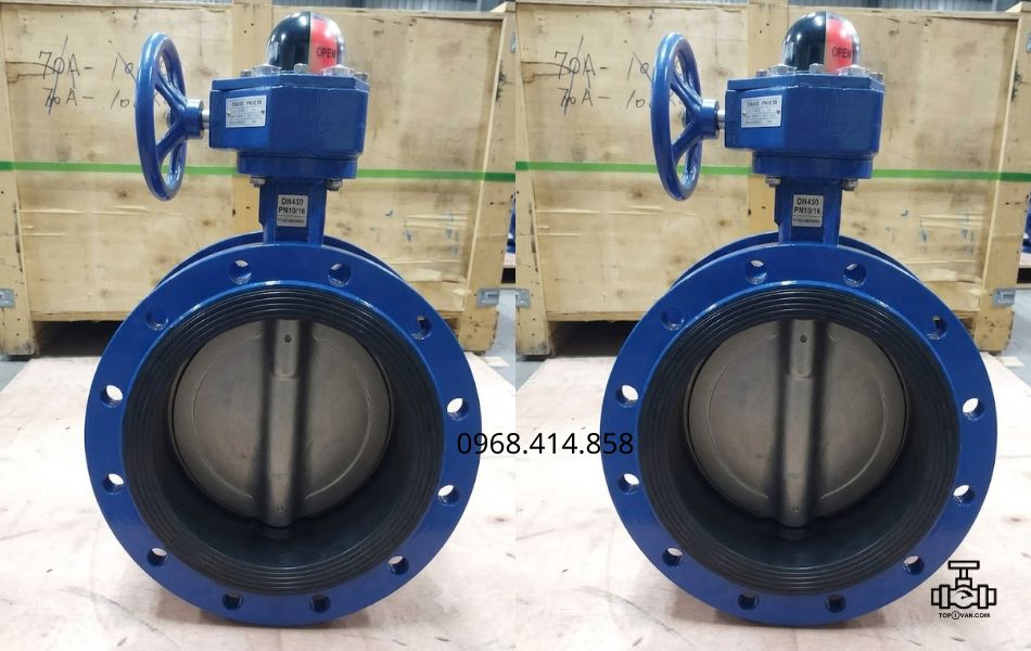 Van bướm 2 mặt bích tay quay gang Wonil DN450